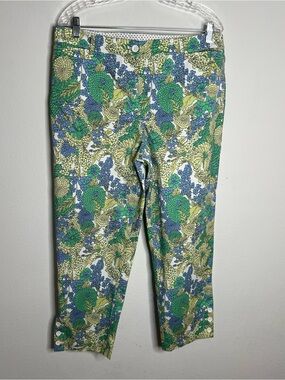 Talbots Perfect Crop Women’s Pants  Green Blue Floral  Size 12 Pockets